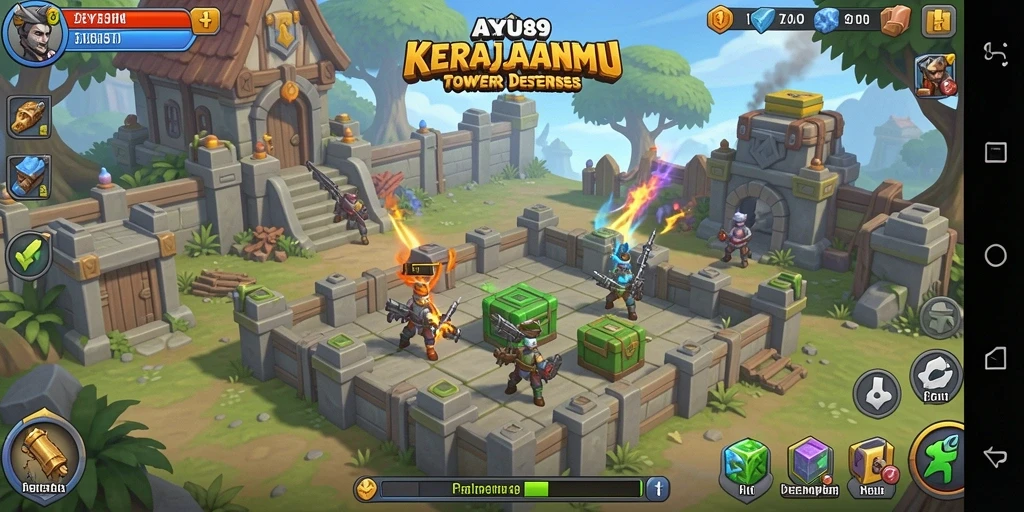 Tampilan gameplay intens dalam pertahanan menara AYU89.