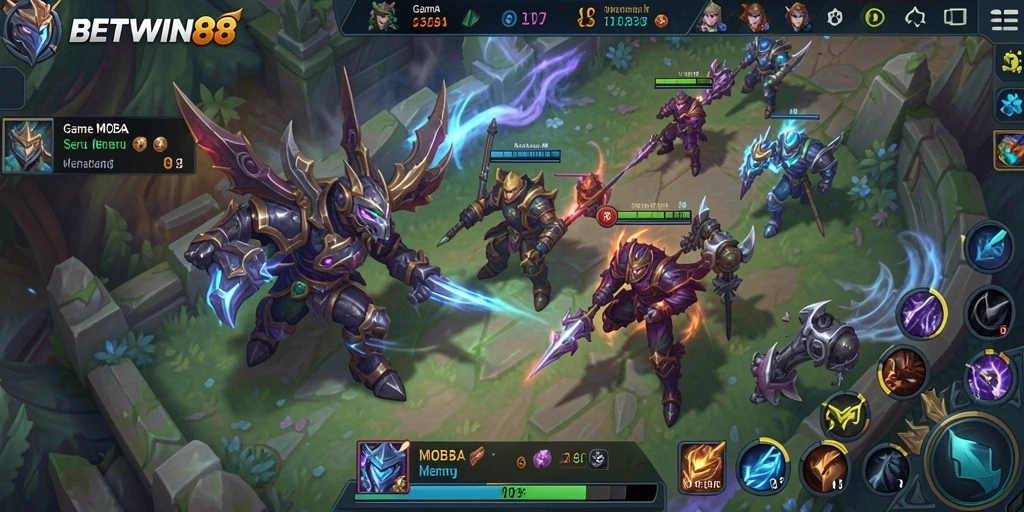 Gambaran menarik dari pertarungan epik di game MOBA BETWIN88.