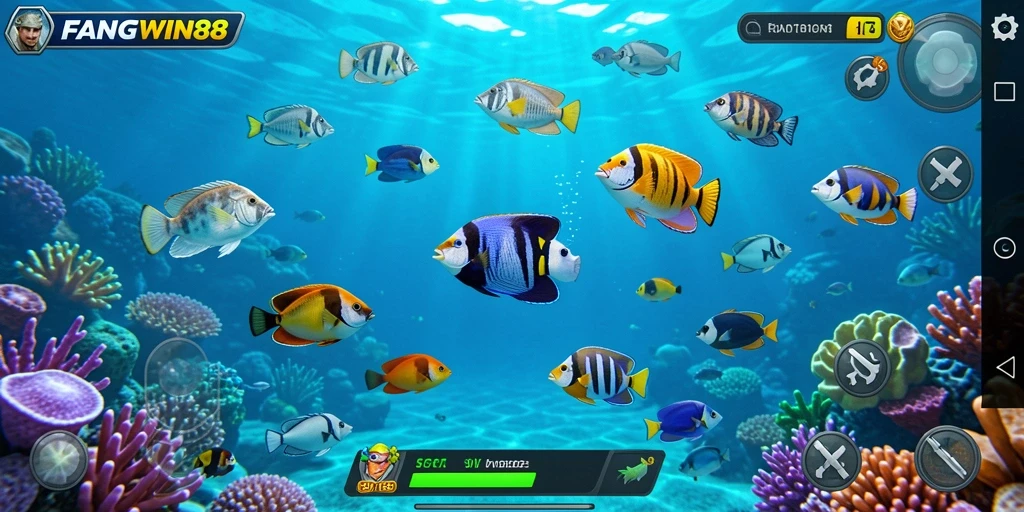 Tangkapan layar gameplay seru FANGWIN88 dengan aksi menembak ikan.