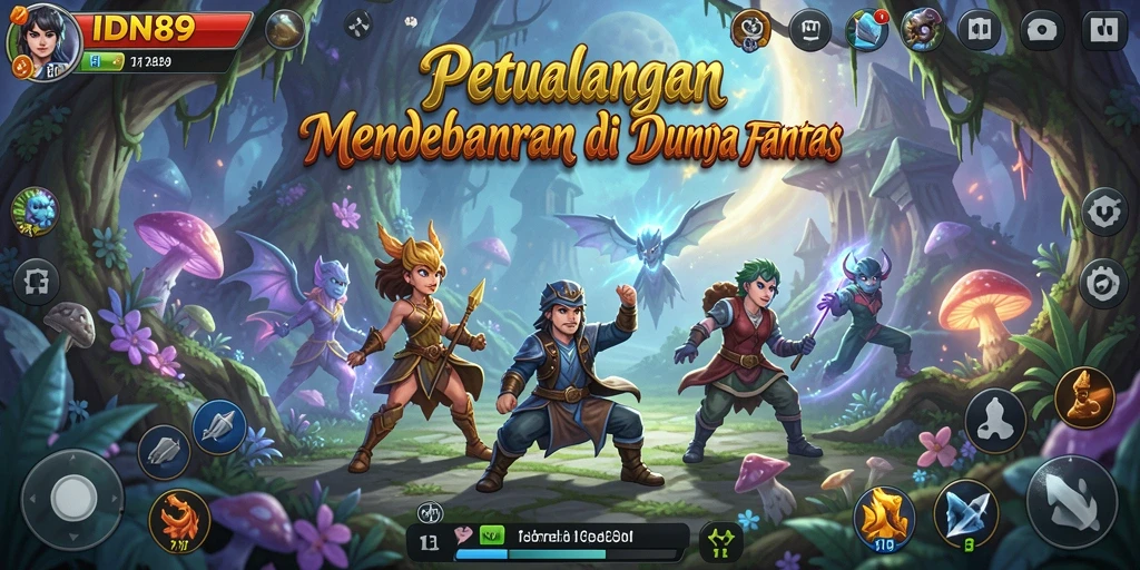 Screenshot gameplay IDN89 menampilkan karakter menjelajahi hutan lebat.