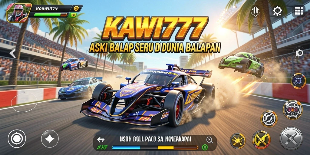 Gameplay KAWI777 yang mendebarkan dengan mobil balap di trek.