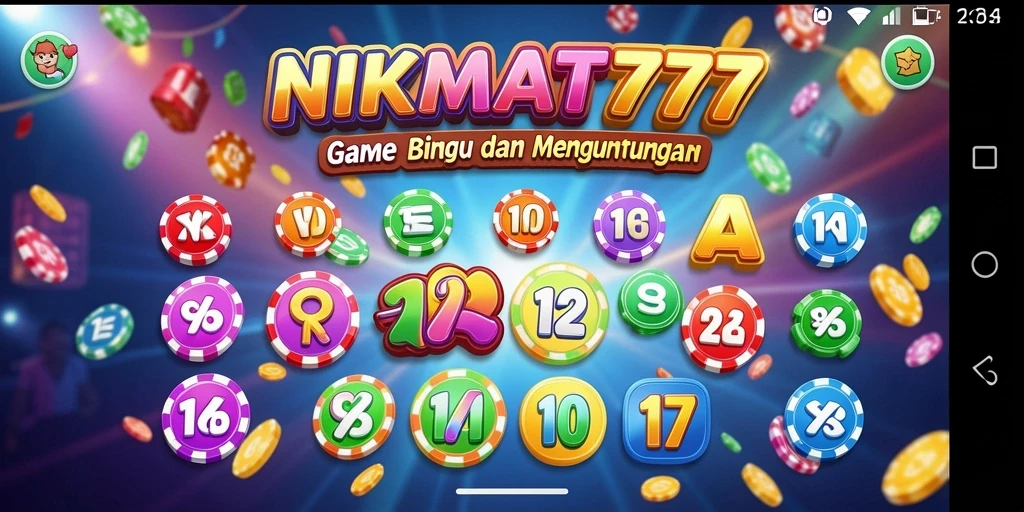 Tampilan gameplay seru NIKMAT777 dengan papan bingo yang berwarna-warni.