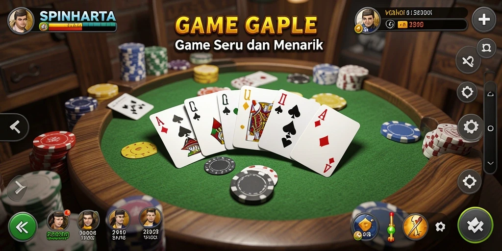 Menampilkan gameplay seru dalam permainan Gaple SPINHARTA.